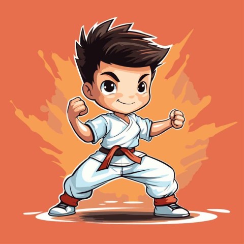 Karate boy cartoon character. Vector illustration of a karate bo