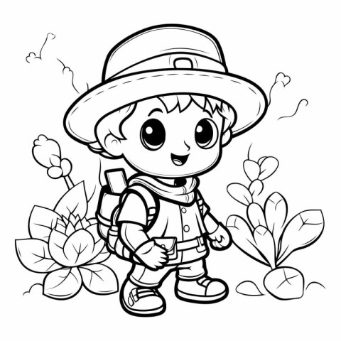 Coloring Page Outline Of a Boy Scout or Explorer Cartoon Charact