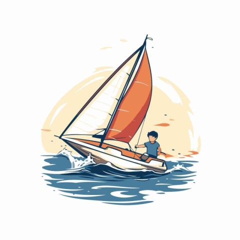 Sailing boat on the sea. Yachting. Vector illustration