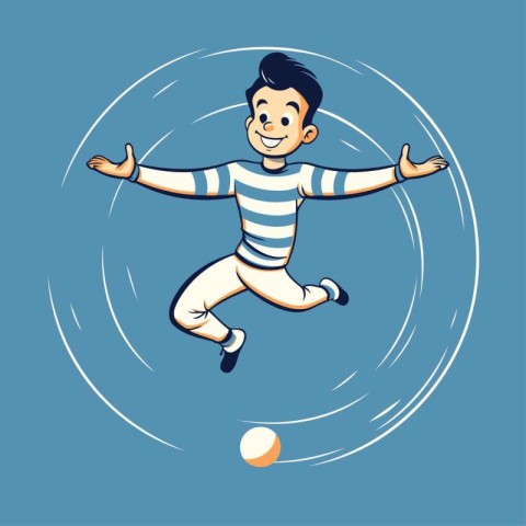 Cartoon vector illustration of a soccer player jumping and juggl