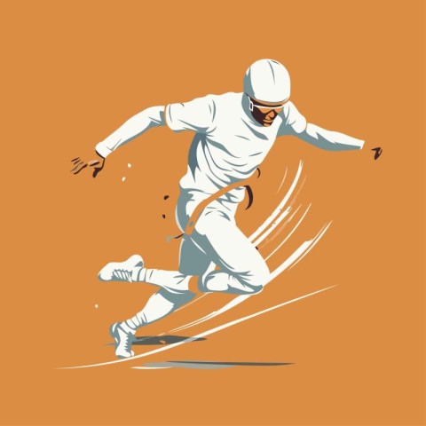 Vector illustration of a snowboarder jumping on an orange backgr