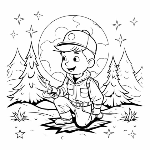 Cartoon Illustration of Kid Boy Scout or Explorer Wearing a Cap