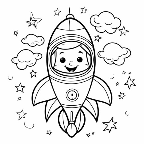 Cute cartoon astronaut in space. Coloring book for children.