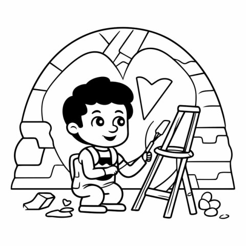 cute little painter boy with easel and heart vector illustration