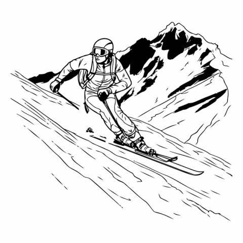 snowboarder in the mountains. sketch vector graphics monochrome