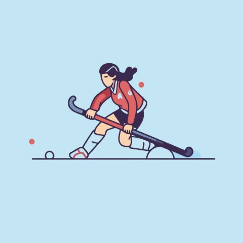 Cute girl playing hockey. Vector illustration in flat cartoon st