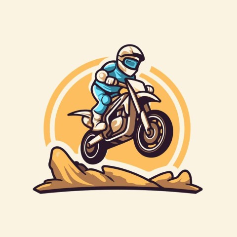 Motocross rider in helmet on his motorbike. Vector illustration