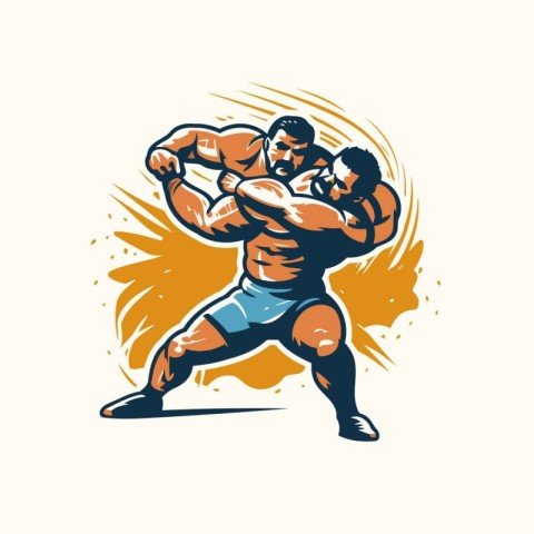 Two strong men fighting for a ball. Vector illustration for t-sh