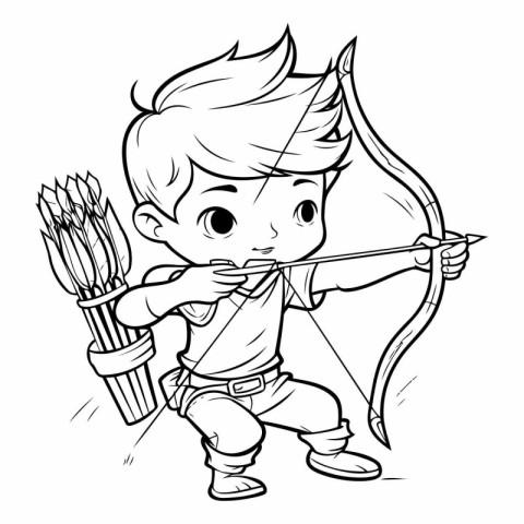 Cupid with bow and arrow. Vector illustration for coloring book.