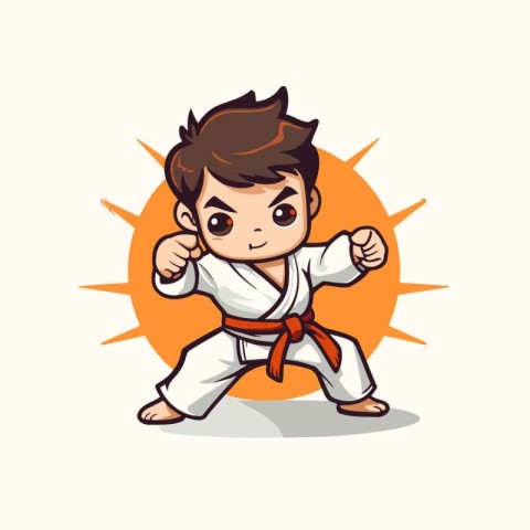 Taekwondo boy cartoon character vector illustration. Cartoon kar