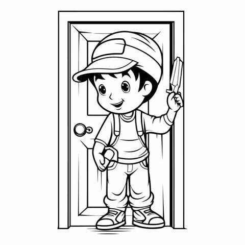 Black and White Cartoon Illustration of Kid Boy Playing Juggling