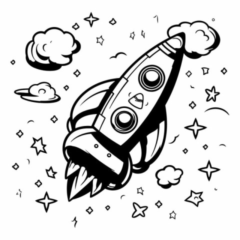 Space rocket and stars. Vector illustration in doodle style.