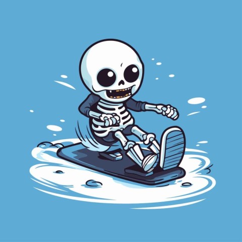 Skateboarding vector cartoon illustration. Scary skeleton skier.