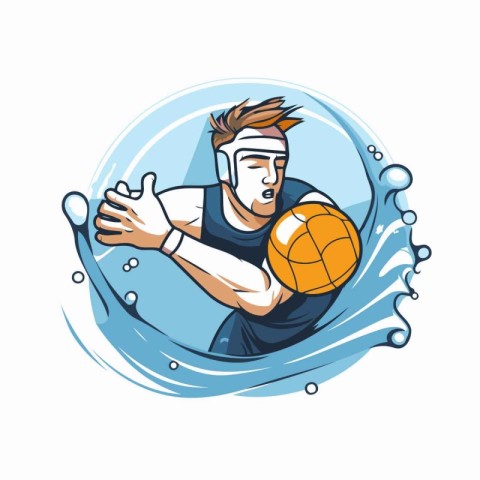 Volleyball player throwing the ball into the water. Vector illus