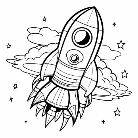 Coloring book for children: space rocket. Coloring page.