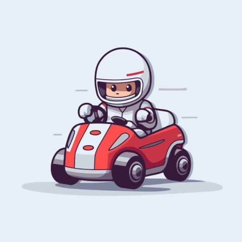 Cute cartoon astronaut driving a race car. Vector illustration i