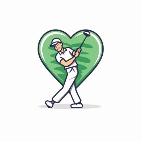 Golf player holding a green heart. Vector illustration in cartoo