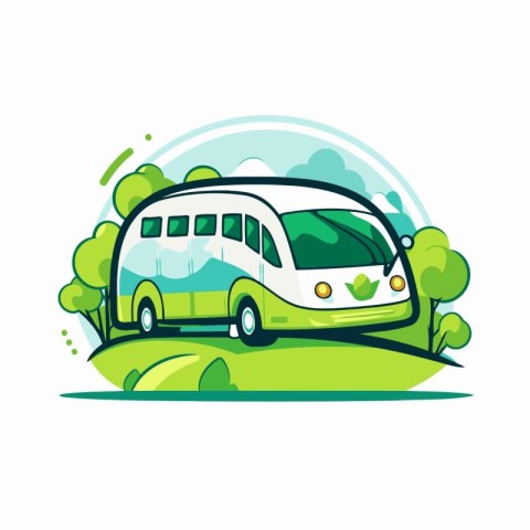 Traveling bus in the park. Vector illustration on white backgrou