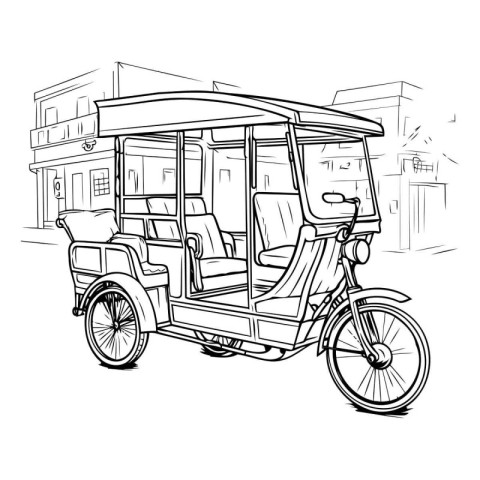 Tuk tuk in the city. Hand drawn vector illustration.