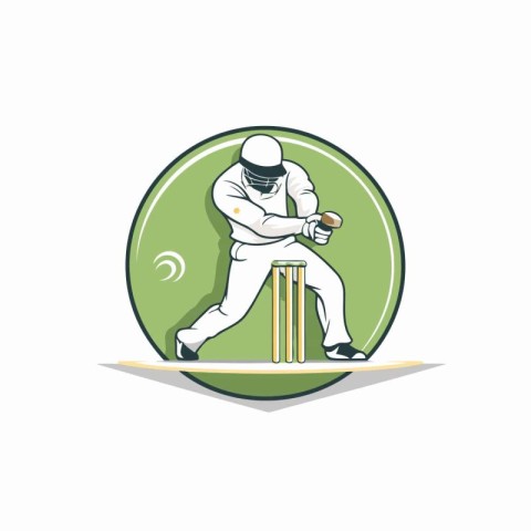 Cricket player hitting the ball with a bat. Vector illustration.