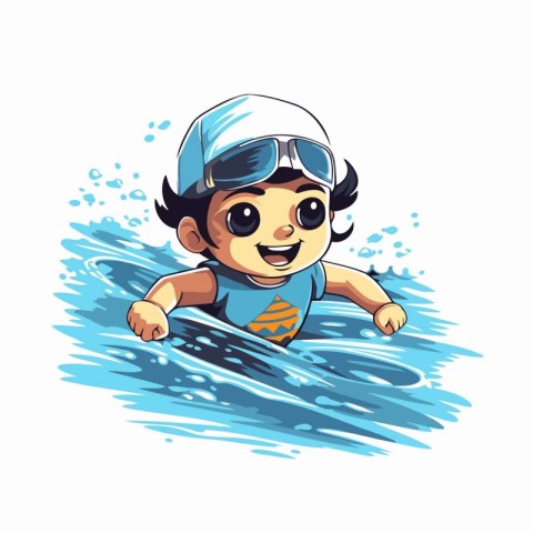 Cute cartoon boy swimming in a pool. Vector illustration isolate