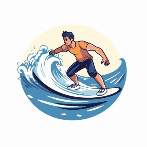 Surfer on the wave. Vector illustration in a flat style.