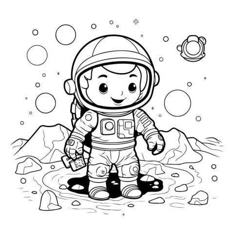 Coloring book for children: astronaut in outer space. Vector ill