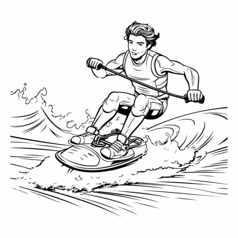 illustration of a man wakeboarding on a surfboard in summer