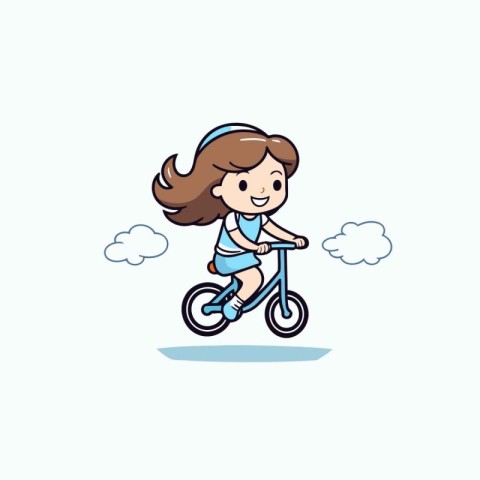 Cute little girl riding a bicycle on white background. Vector il