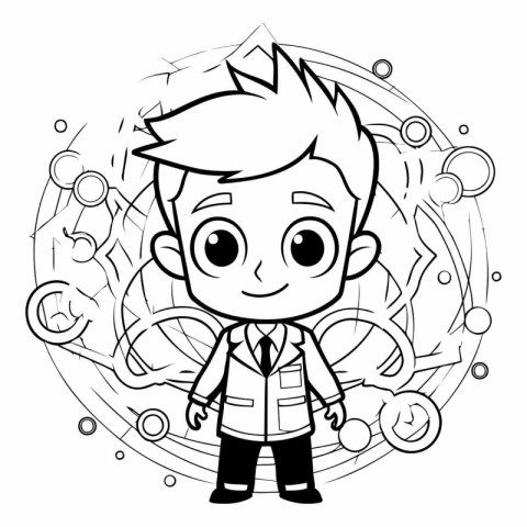 Black and White Cartoon Illustration of Kid Boy or Kid Coloring