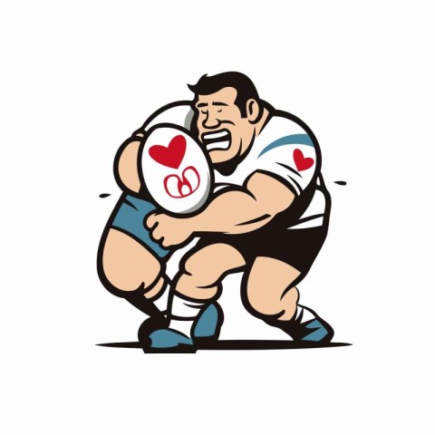 Rugby player with a rugby ball. Vector illustration on white bac