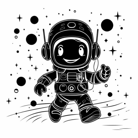 Astronaut with headphones. Cute cartoon character. Vector illust