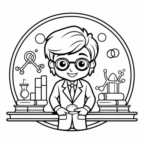 Black and White Cartoon Illustration of Professor or Professor C