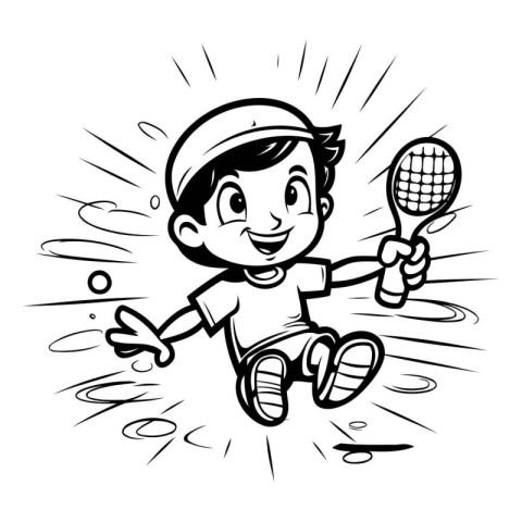 Tennis Player - Black and White Cartoon Illustration for Colorin