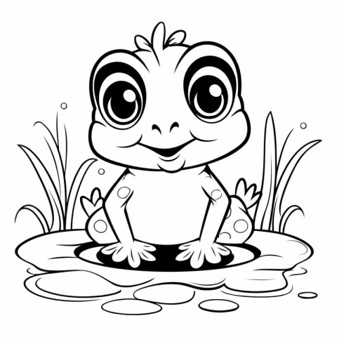 Frog in the pond. Coloring book for children. Vector illustratio