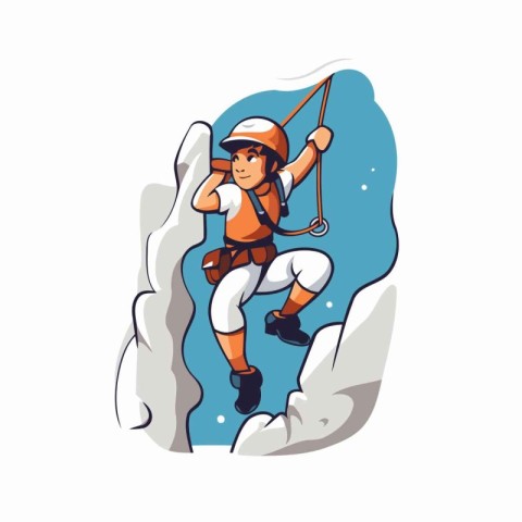 Climber climbing on the cliff. Vector illustration. Cartoon styl