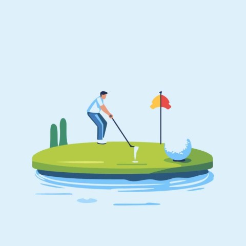 Golfer on golf course. Vector illustration in flat style.