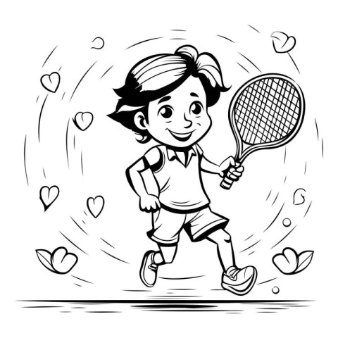 Vector illustration of a boy playing tennis on a white backgroun