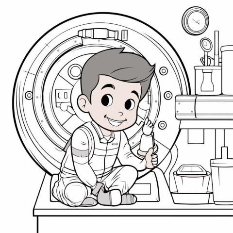 Cute little boy in the safe. Vector illustration for coloring pa