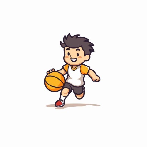 Cartoon boy playing basketball isolated on white background. Vec