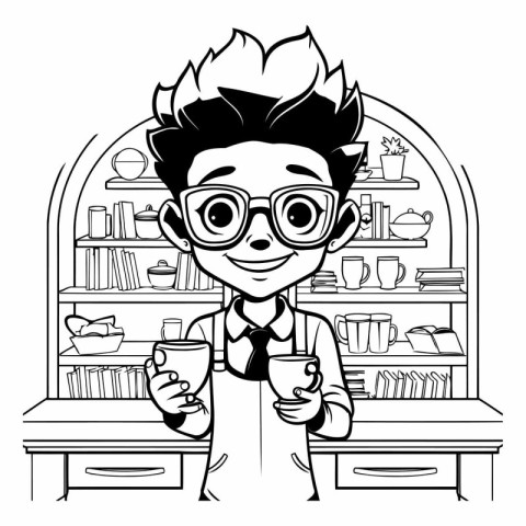 Cute geek boy cartoon vector illustration graphic design vector