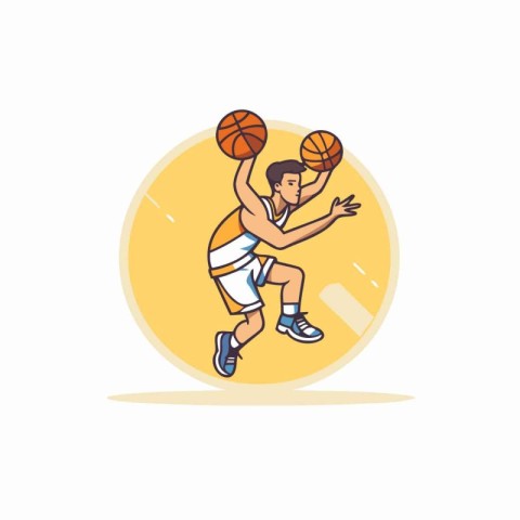 Basketball player in action with ball. Flat style vector illustr