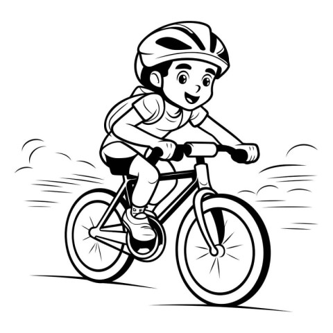 Cyclist riding a bike. black and white vector illustration.