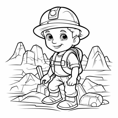 Coloring Page Outline Of a Cute Boy Miner or Miner