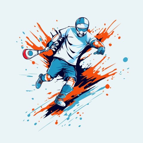 Skateboarder with a racket and ball. Vector illustration.