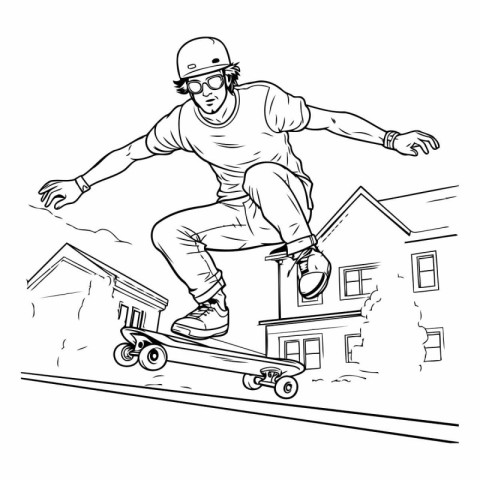 Skateboarder in action. sketch for your design. Vector illustrat