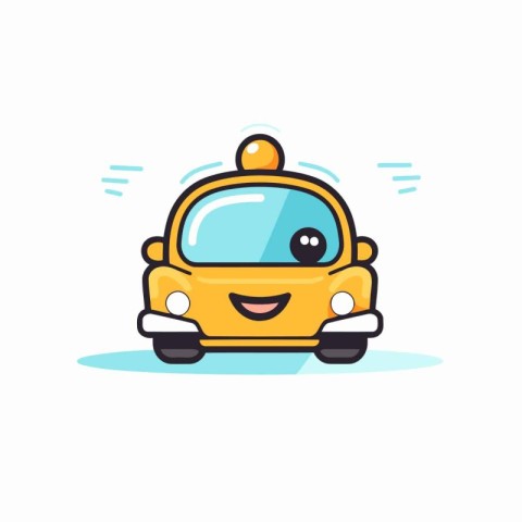 Cute yellow taxi character vector illustration. Cute cartoon tax