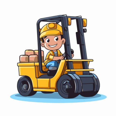 Forklift loader. Cute cartoon vector illustration isolated on wh