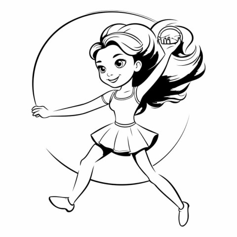 Cute little ballerina with long hair. Vector illustration.