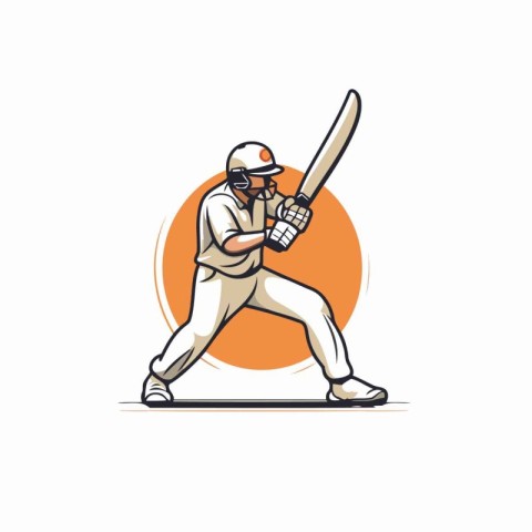 Cricket player in action. Vector illustration. Design element.